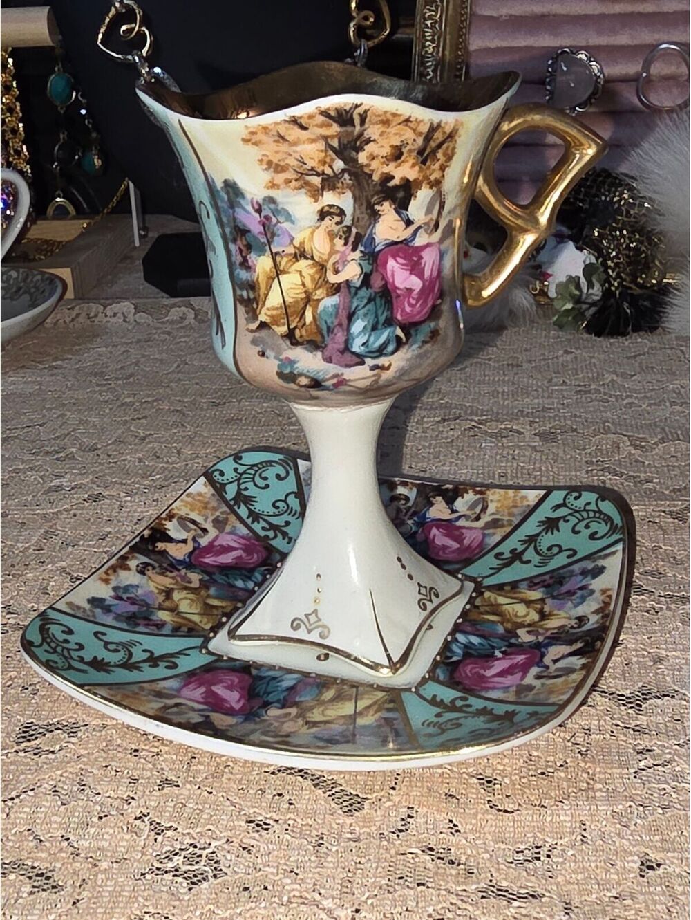 Vintage footed demitasse cup and matching saucer